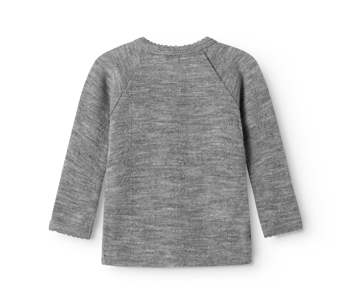 Tut Wrap LS, Wool Pointelle Blouse - Grey Malange