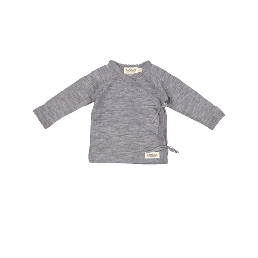Tut Wrap LS, Wool Pointelle Blouse - Grey Malange