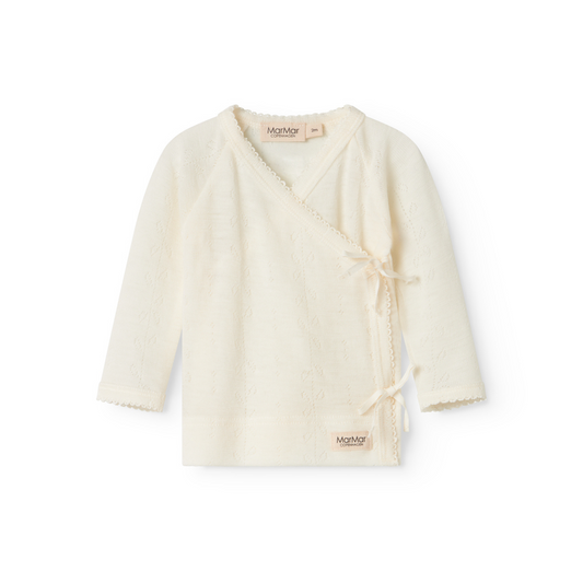 Tut Wrap LS, Wool Pointelle Blouse - Natural