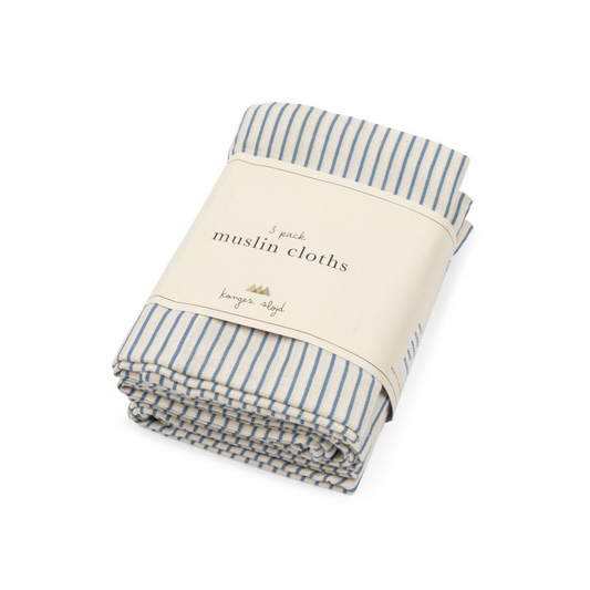 3 PACK MUSLIN CLOTH GOTS - STRIPE BLUIE