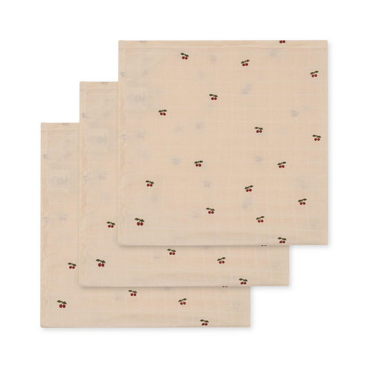 3 PACK MUSLIN CLOTH GOTS - Cherry