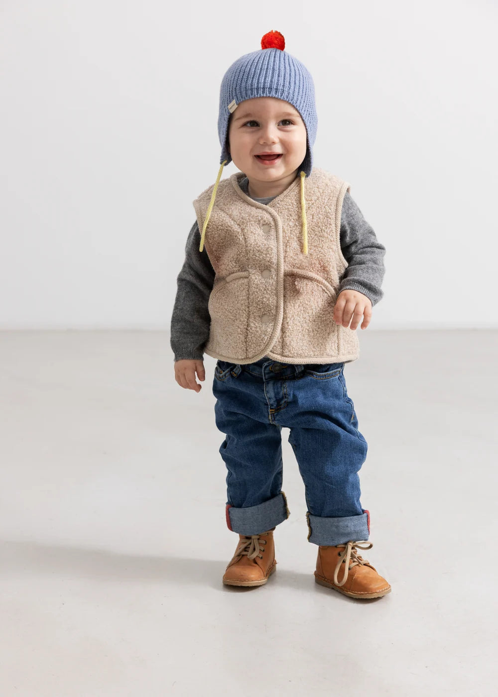 Aly Baby Pompom, Knit Hat - Bright Sky
