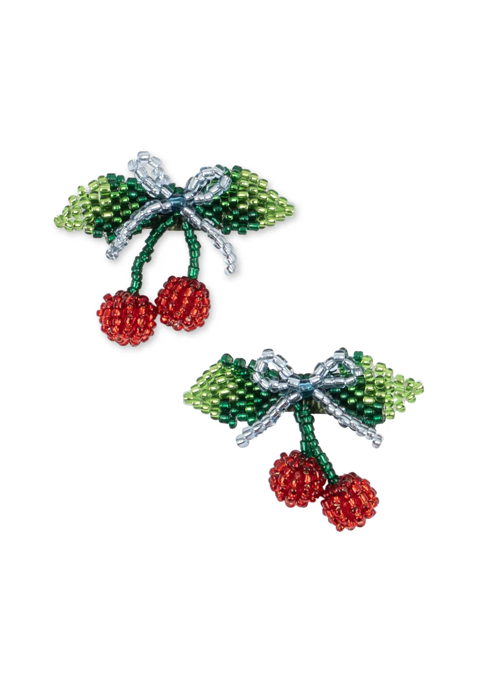 2 PACK BEADED CHERRY BOW HAIR CLIPS