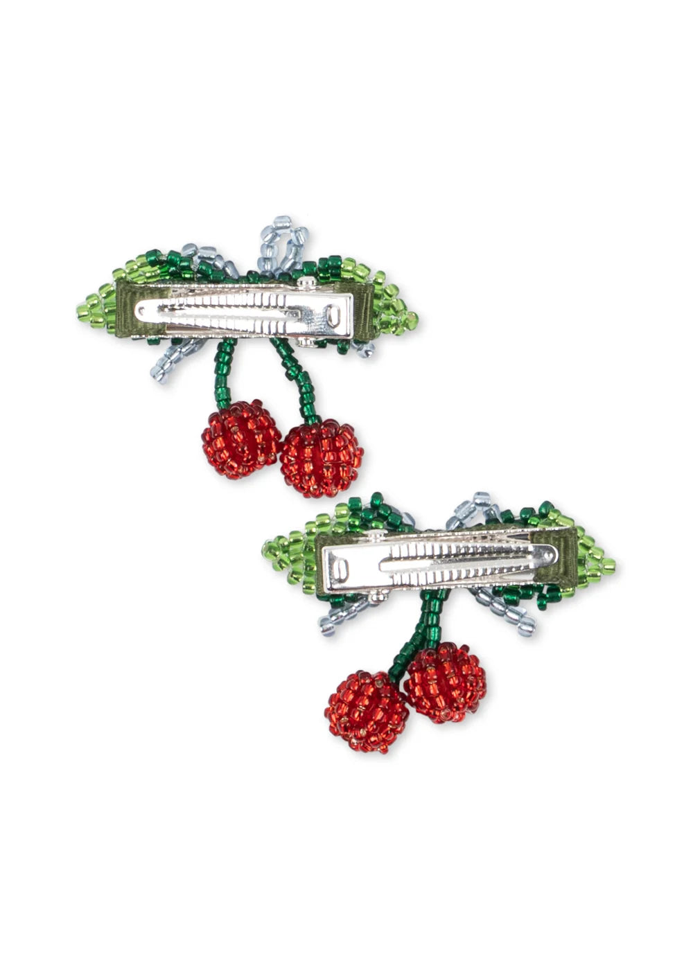 2 PACK BEADED CHERRY BOW HAIR CLIPS