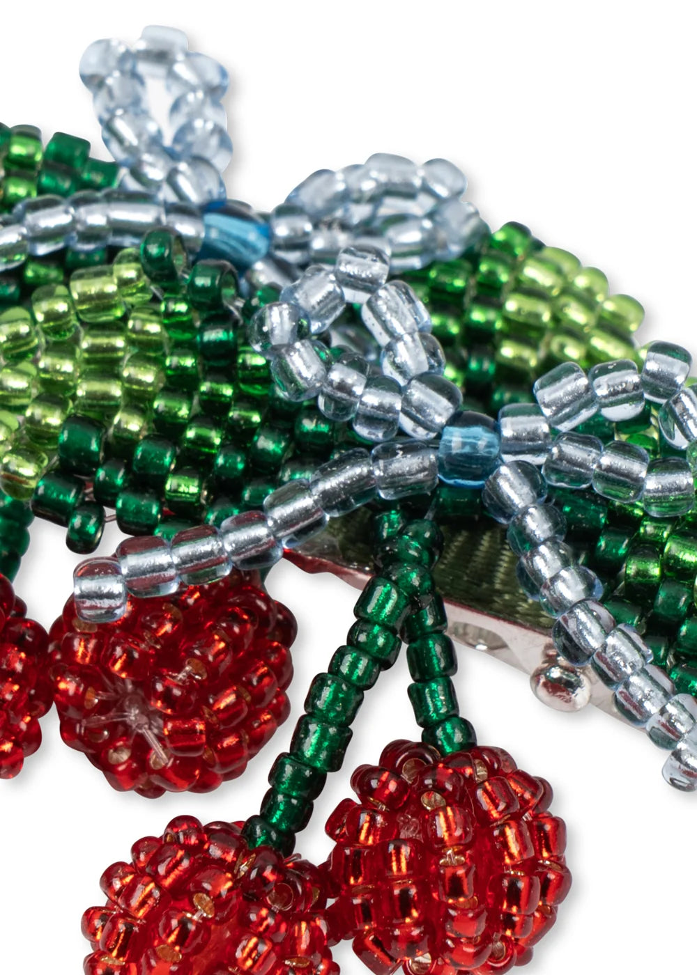 2 PACK BEADED CHERRY BOW HAIR CLIPS