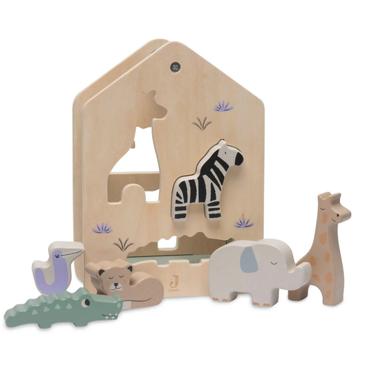 מיון צורות חיות ג'ונגל מעץ לתינוקות