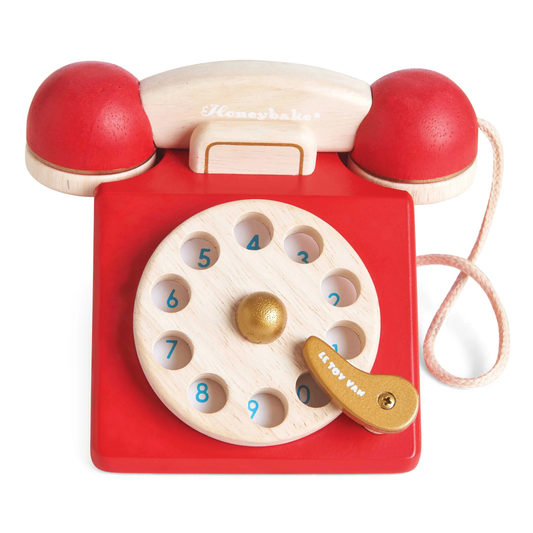 טלפון וינטאג' מעץ לילדים בצבע אדום