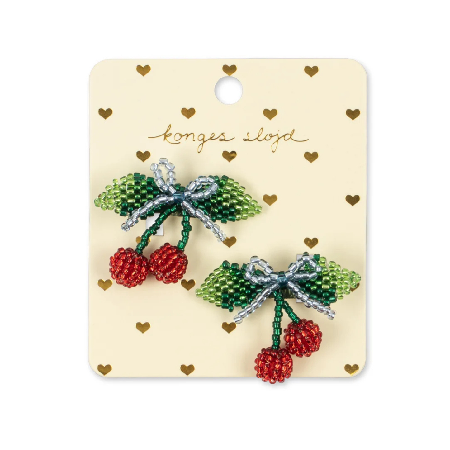 2 PACK BEADED CHERRY BOW HAIR CLIPS